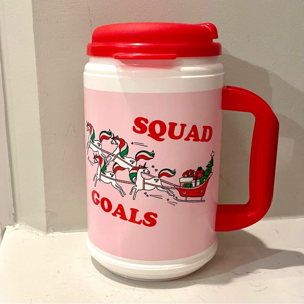 ⭐️ Christmas Squad Goals Drinking Chug Mug 20 oz. Cup w Red Lid Plastic Reusable